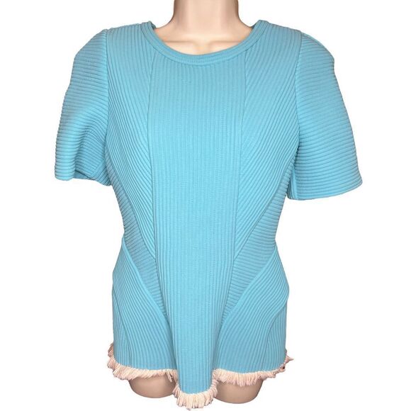 3.1 Phillip Lim Sky Blue Corded Fringed Back Zip Top Size 6 - Picture 2 of 7